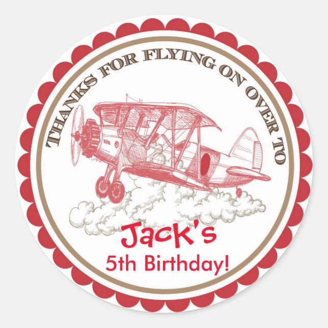Vintage Airplane Birthday Stickers (Front)