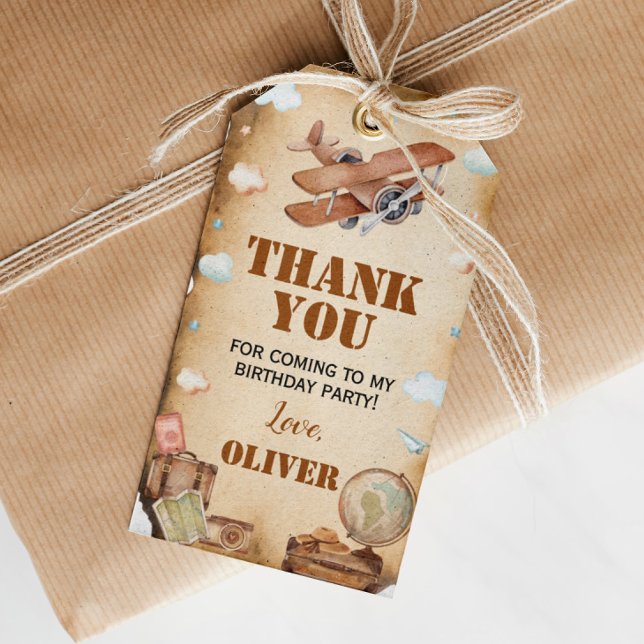 Vintage Airplane Birthday Thank You Tag (Creator Uploaded)