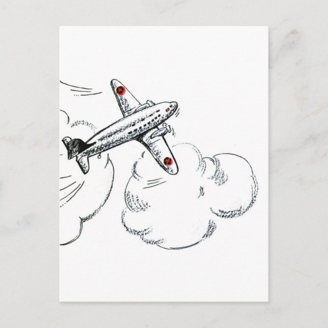 Vintage Airplane Black and White Drawing Postcard (Front)