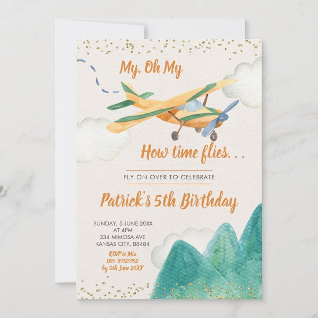Vintage Airplane Boy Birthday Party Invitation (Front)