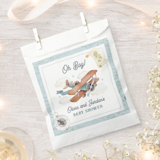 Vintage Airplane Boy Travel Baby Shower Favour Bag (Clipped)