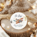 Vintage Airplane Boy Travel Baby Shower Favour Classic Round Sticker<br><div class="desc">Aviation Adventure Collection! 

Captures the essence of adventure and nostalgia with this aviation vintage airplane themed baby shower collection. 
Create a cohesive look with coordinating decor,  tableware,  and accessories.</div>