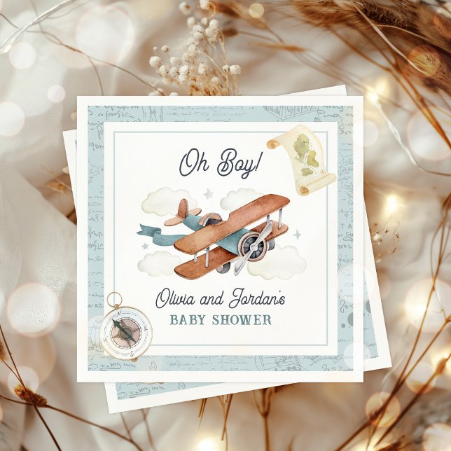 Vintage Airplane Boy Travel Baby Shower Napkin (Creator Uploaded)