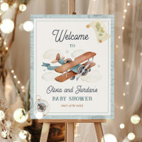 Vintage Airplane Boy Travel Baby Shower Welcome