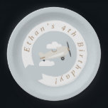 Vintage Airplane Boys Birthday Personalised Paper Plate<br><div class="desc">On the lookout for partyware to elevate your aviation themed event & make it soar?
This Airplane Party Collection is just the ticket!
Our latest design showcases a vintage plane with personalized banner & mini clouds.
Perfect for your little pilot & their crew!</div>