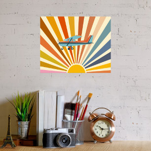 Vintage Airplane Cessna Retro Sunset Colourful Poster