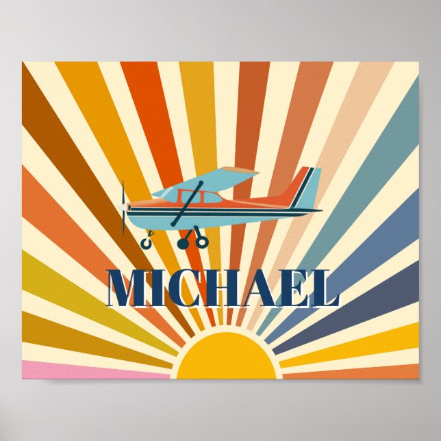 Vintage Airplane Cessna Retro Sunset Custom Poster (Front)