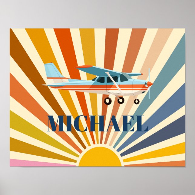 Vintage Airplane Cessna Retro Sunset Custom Poster (Front)