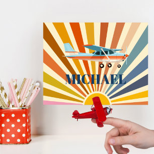 Vintage Airplane Cessna Retro Sunset Custom Poster