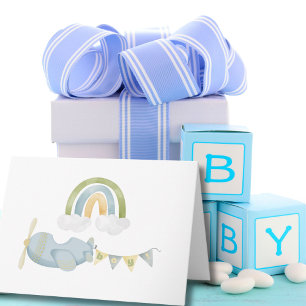 Vintage Airplane Clouds Baby Shower Thank You Card