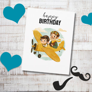 Vintage Airplane Clouds Cute Dad Happy Birthday Postcard