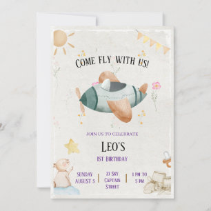 Vintage Airplane come fly with us Birthday card