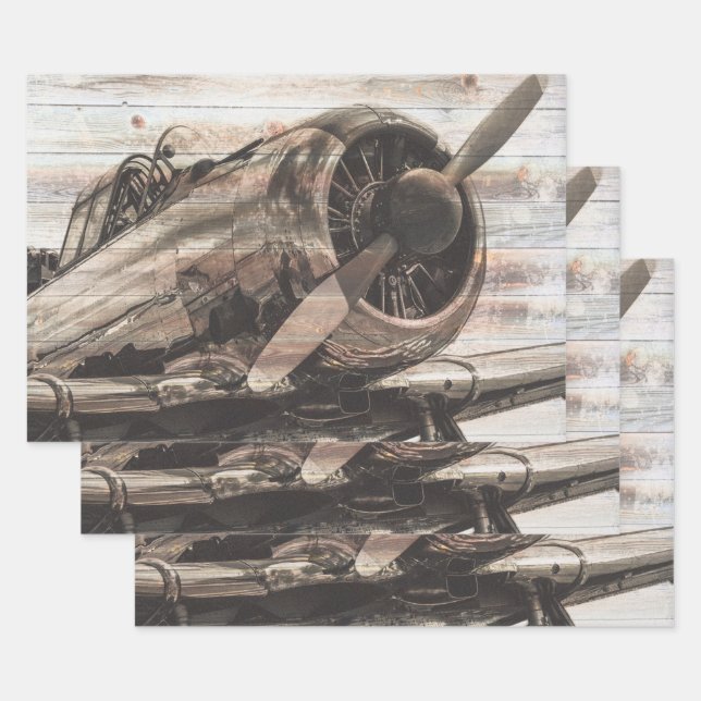 Vintage Airplane Decoupage Wrapping Paper Sheet (Set)