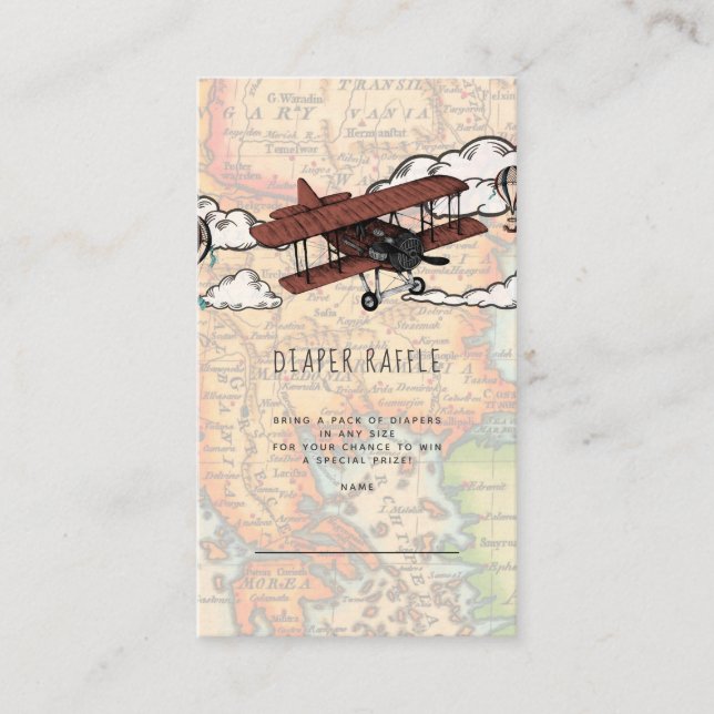 Vintage Airplane Diaper Raffle Enclosure Card (Front)