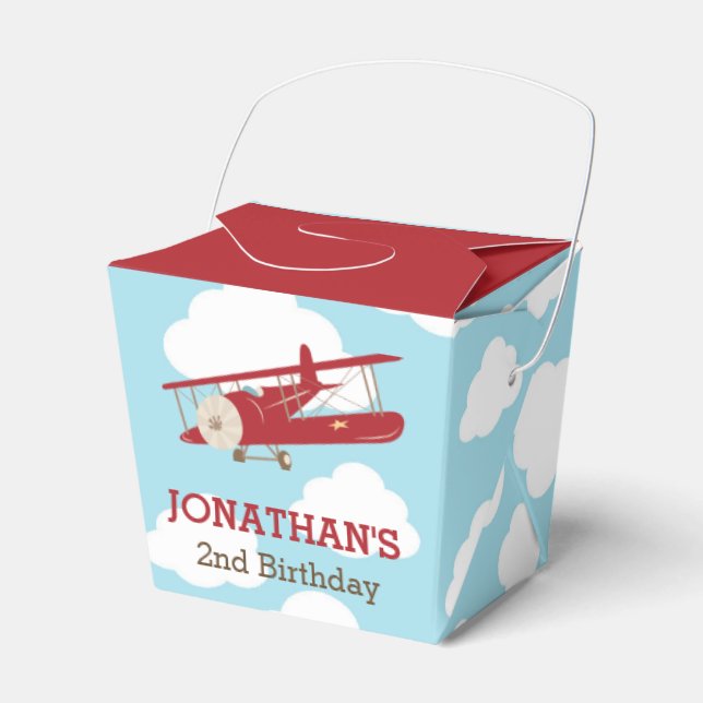 Vintage Airplane Favour Box Red Plane Personalized (Front Side)