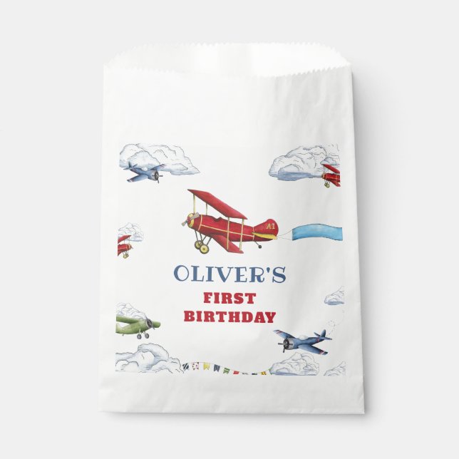Vintage Airplane First Birthday Favour Bags (Front)