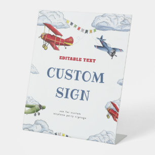 Vintage Airplane First Birthday Favour Tags Pedestal Sign