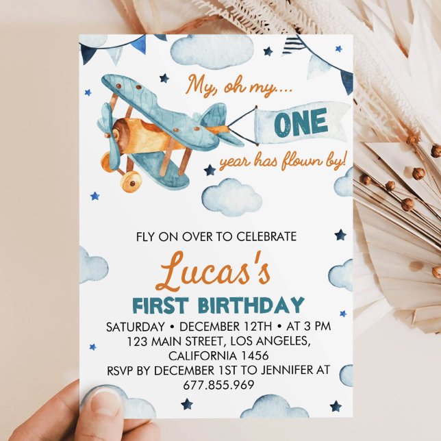 Vintage Airplane First Birthday Invitation (Creator Uploaded)