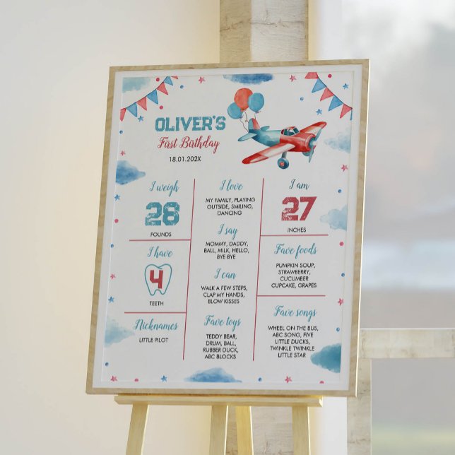Vintage Airplane First Birthday Milestone Poster (Creator Uploaded)