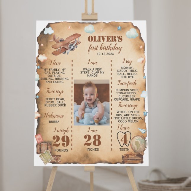 Vintage Airplane First Birthday Milestone Sign (Creator Uploaded)