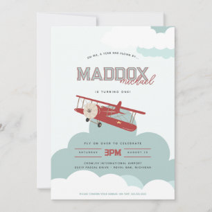 Vintage Airplane Fly Over First Birthday Aviator Invitation