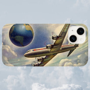 Vintage Airplane Flying Around the World in Clouds Case-Mate iPhone 14 Plus Case