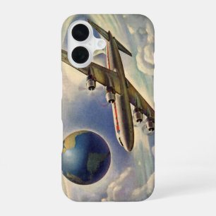 Vintage Airplane Flying Around the World in Clouds iPhone 16 Case