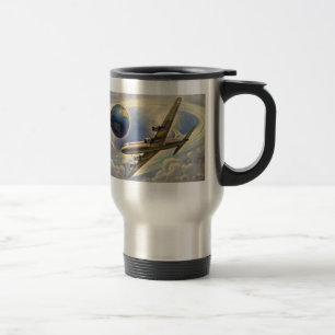 Vintage Airplane Flying Around the World in Clouds Travel Mug