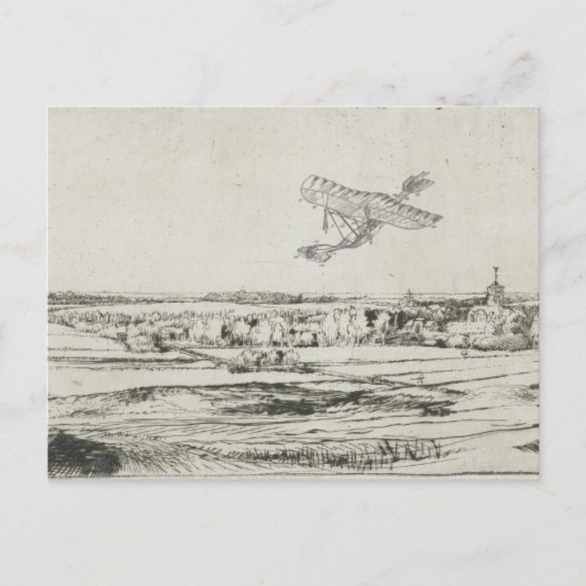 Vintage Airplane Flying Machine Art Drawing Postcard (Front)