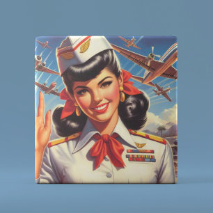 Vintage Airplane Girl Tile