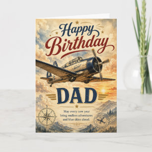 Vintage Airplane Happy Birthday Card for Dad
