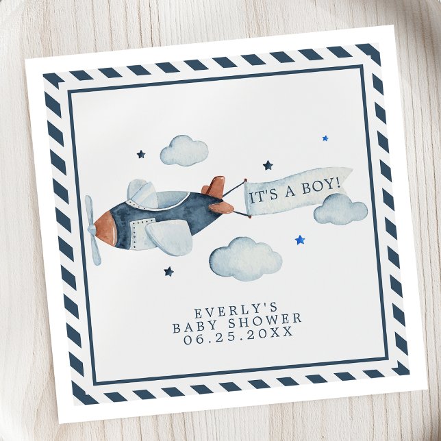 Vintage Airplane It's A Boy Baby Shower Napkins (Creator Uploaded)