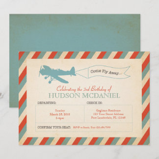 Vintage Airplane Kids Birthday Party Invitation