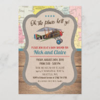 Vintage Airplane Map Boy Baby Shower Invitation