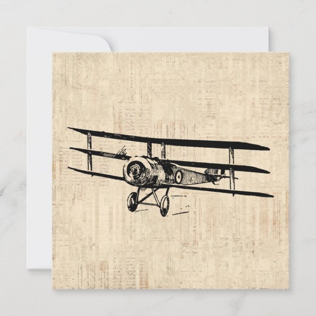 Vintage Airplane Old Antique Plane Illustration Card (Front)