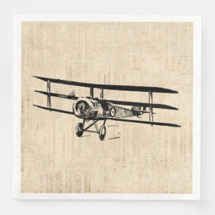 Vintage Airplane Old Antique Plane Illustration Napkin