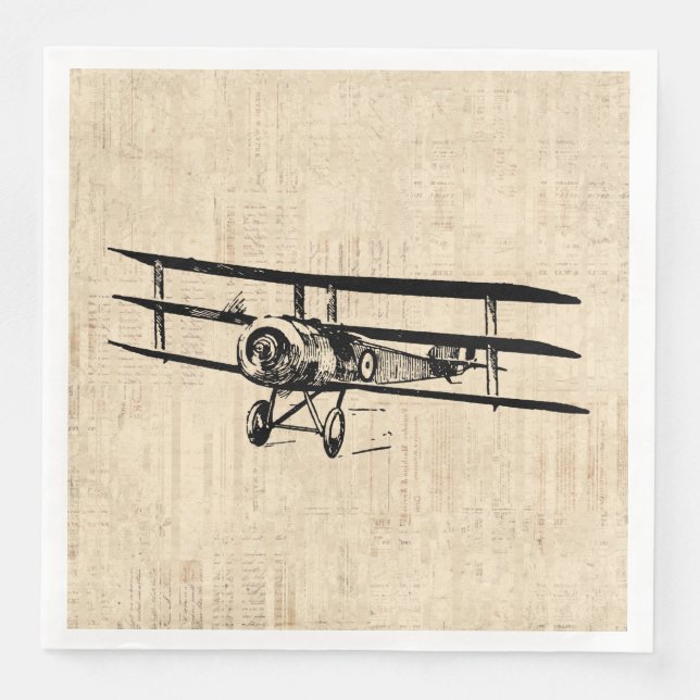 Vintage Airplane Old Antique Plane Illustration Napkin (Front)