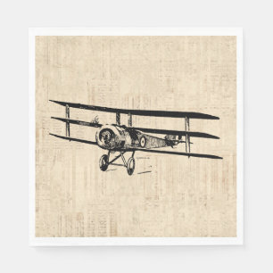 Vintage Airplane Old Antique Plane Illustration Napkin