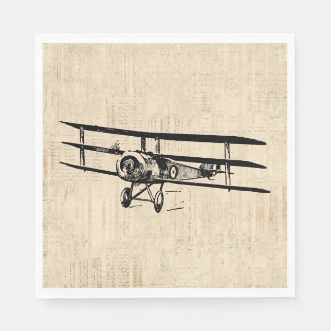 Vintage Airplane Old Antique Plane Illustration Napkin (Front)