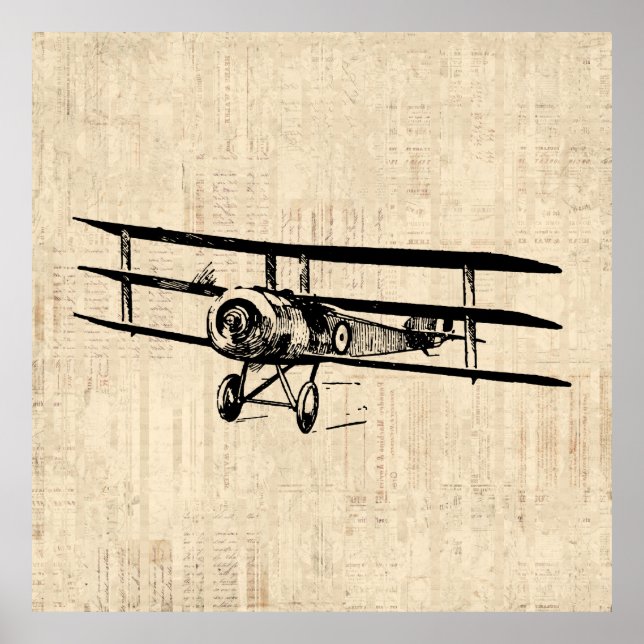 Vintage Airplane Old Antique Plane Illustration Poster (Front)