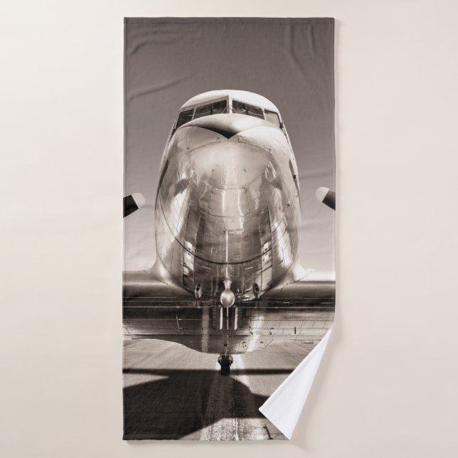 vintage airplane on a runway bath towel (Bath Towel)
