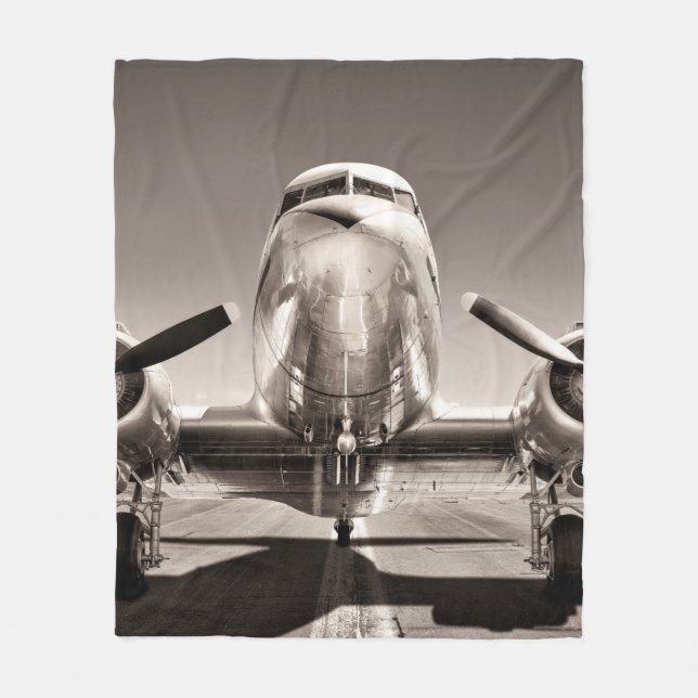 vintage airplane on a runway fleece blanket (Front)
