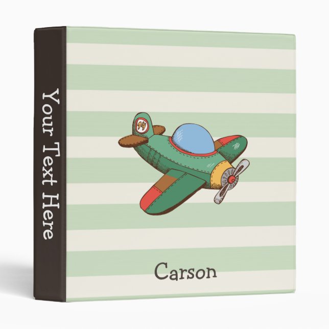 Vintage Airplane on Pastel Green Stripes Binder (Front/Spine)