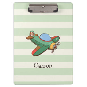 Vintage Airplane on Pastel Green Stripes Clipboard