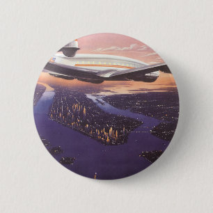 Vintage Airplane over Hudson River, New York City 2 Inch Round Button