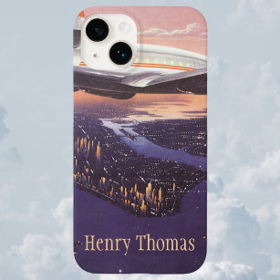 Vintage Airplane over Hudson River, New York City Case-Mate iPhone 14 Case