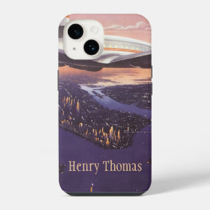 Vintage Airplane over Hudson River, New York City iPhone 14 Case