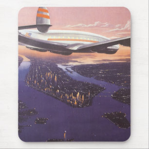 Vintage Airplane over Hudson River, New York City Mouse Pad