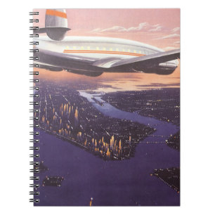 Vintage Airplane over Hudson River, New York City Notebook
