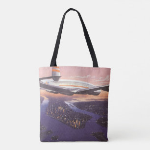 Vintage Airplane over Hudson River, New York City Tote Bag